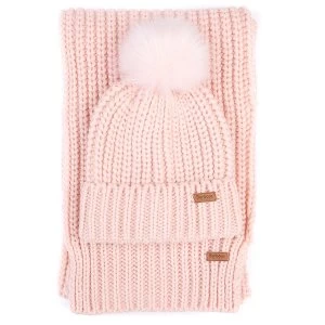 Image of Barbour Womens Saltburn Beanie & Scarf Set Pink