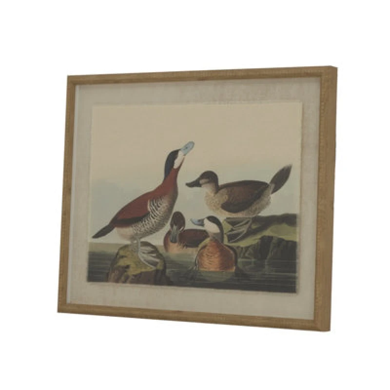 Image of Flora & Fauna Collection Ducks On Linen In Beaded Frame
