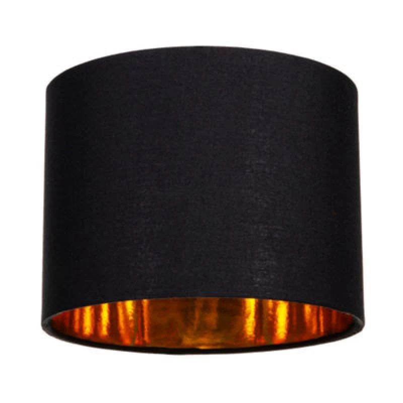 Image of Happy Homewares Modern Black Cotton Fabric Small 8 Drum Lamp Shade With Shiny Golden Inner