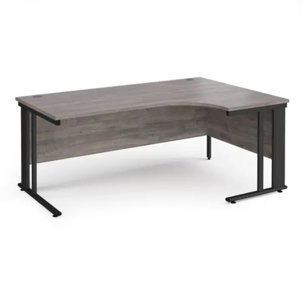 Image of Maestro 25 right hand ergonomic desk 1800mm wide - Black cable managed leg frame, grey oak top