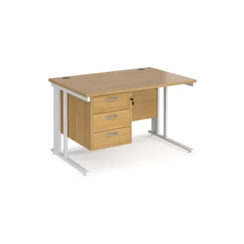 Image of Office Desk Rectangular Desk 1200mm With Pedestal Oak Top With White Frame 800mm Depth Maestro 25 MCM12P3WHO