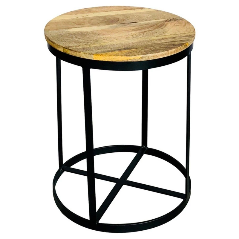 Image of Jaipur Furniture Ltd Ravi Iron Base Solid Wood Small Round Stool - L41 x W41 x H52cm - Mango Light Finish in Brown Brown Unisex