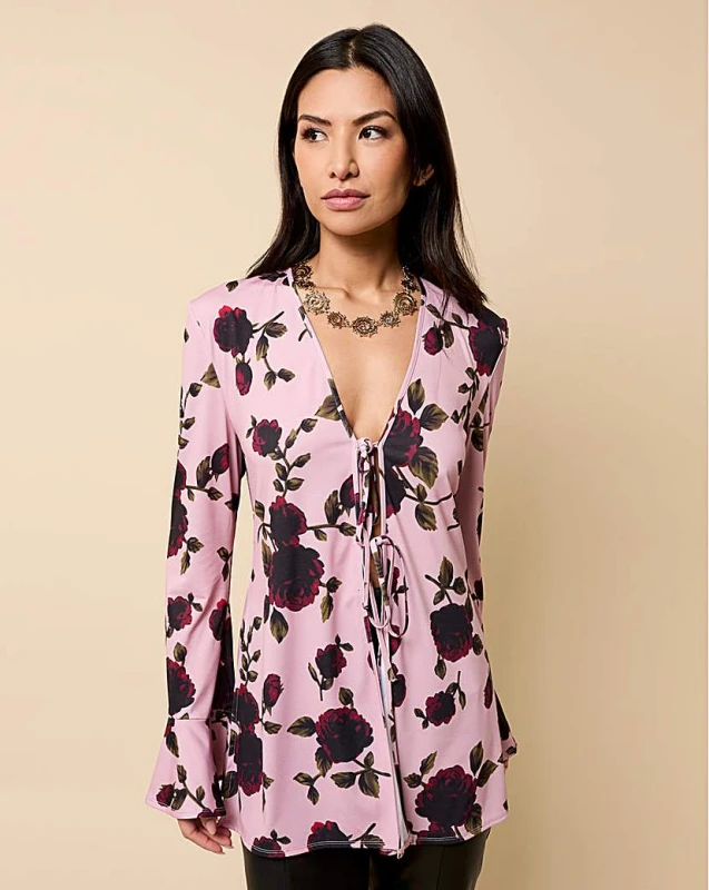 Image of Little Mistress Little Mistress Tie Detail Shirt Multi - Little Mistress - Size: 12 Multi Female 12 RF78603
