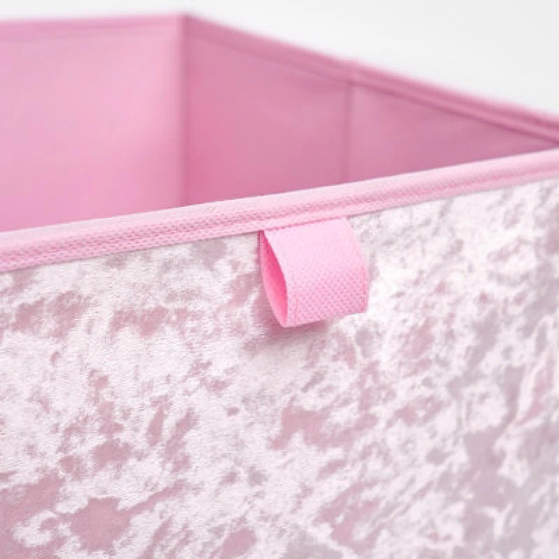 Image of OHS OHS Pair of 2 Crushed Velvet Stylish Folding Storage Box Cube in Baby Pink Baby Pink One Size Unisex 5027434143160