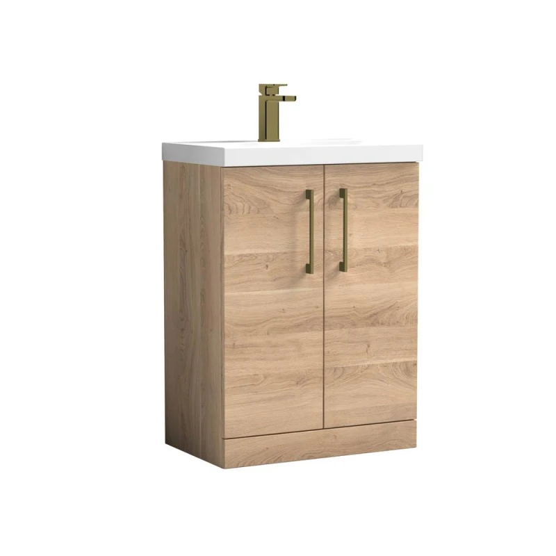 Image of BALTERLEY Balterley Level Contemporary Bathroom Floor Standing 2-Door Vanity & Basin, Bleached Oak, 600mm BALARN3003AH017