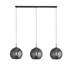 Image of Amsterdam 3 Light Matt Black Bar Ceiling Pendant Round Smokey Glass Shades