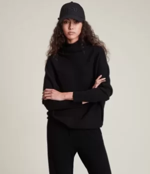 Image of AllSaints Womens Ridley Cashmere Blend Jumper, Black, Size: S