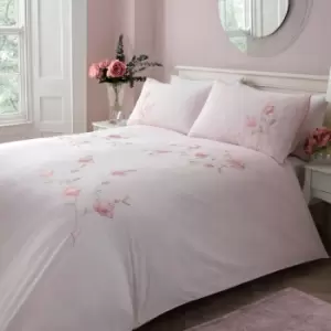 Image of Dreams&drapes - Margot Floral Embroidered 100% Cotton Duvet Cover Set, Pink, Double