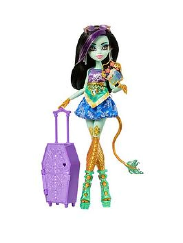Image of Monster High Skulltimate Secrets Jinafire Long Doll and Accessories Set Destination: Gore-geous Oasis with Suitcase and 19+ Surprises like Clothes J