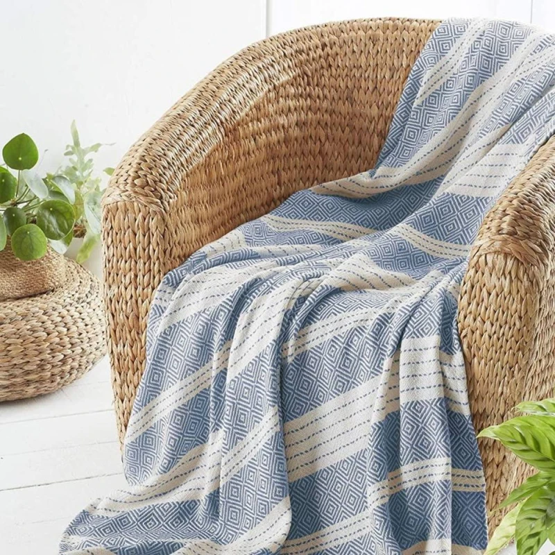 Image of Country Club Throw Diamond Design 200x240cm - Blue Blue unisex 200x240cm