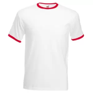 Image of Fruit Of The Loom Mens Ringer Short Sleeve T-Shirt (S) (White/Red)