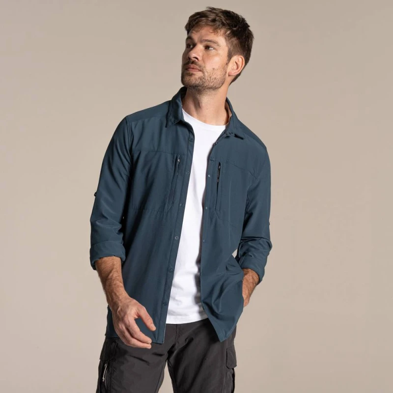 Image of Craghoppers Mens Nosilife Pro' Long Sleeve Shirt in Blue Size: Small Blue Male S