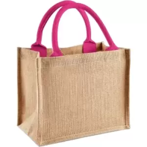 Image of Westford Mill Jute Mini Gift Bag (6 Litres) (One Size) (Natural/Fuchsia) - Natural/Fuchsia