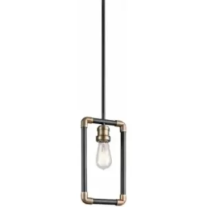 Image of 1 Bulb Ceiling Pendant Light Fitting Black and Natural Brass LED E27 60W Bulb