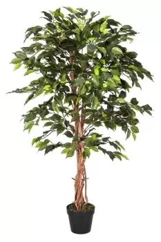 Image of Green Ficus Tree Artificial Plant with Twisted Real Wood Stem, 4 Ft