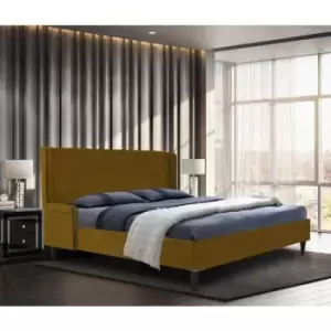 Image of Shanaya Upholstered Beds - Plush Velvet, Single Size Frame, Mustard - Mustard