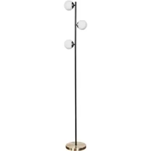 Image of Minisun - 3 Way Floor Lamp Glass Opal Shades - Matt Black & Antique Brass - No Bulb