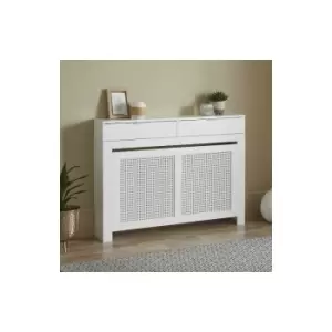 Image of White Radiator Cover Wall Cabinet Traditional Modern MDF Wood Rattan Medium - White