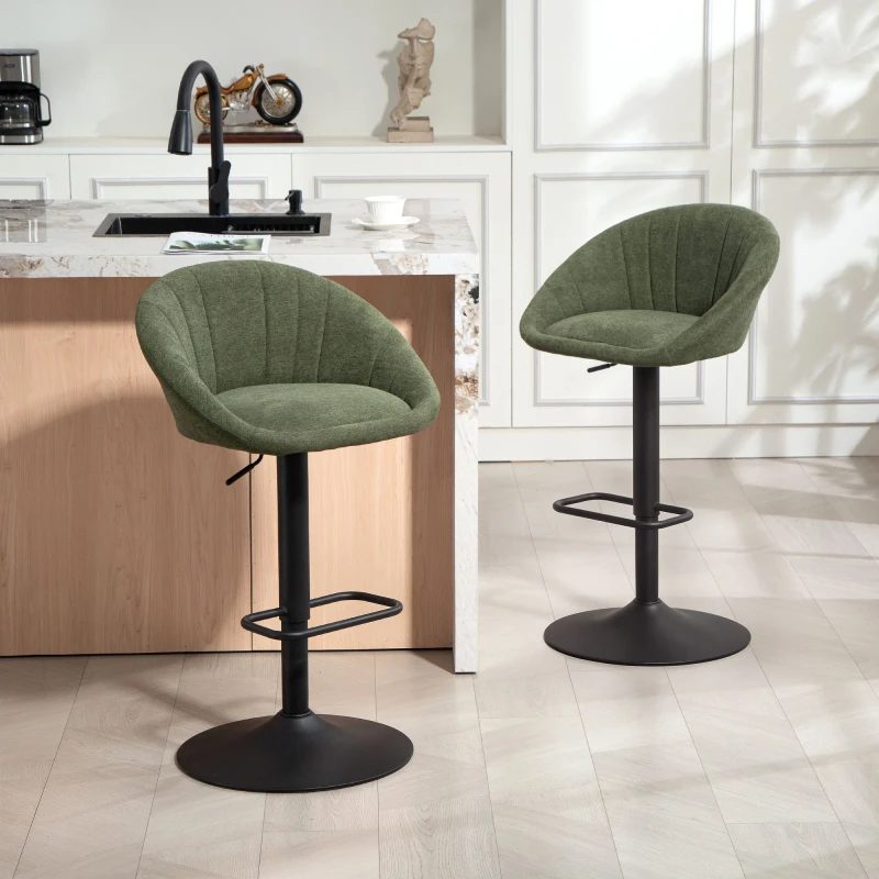 Image of HOMCOM HOMCOM Bar Stools Set of 2 Swivel Height Adjustable Barstools with Backrest in Dark Green Dark Green One Size Unisex 5063603430174