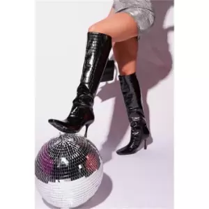 Image of I Saw It First Black Knee High Croc Pu Heeled Boots - Black