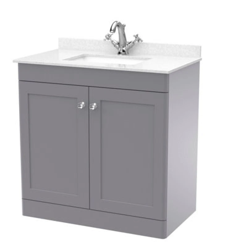 Image of nuie 800mm Floor Standing 2 Door Vanity & Marble Top 1TH - Satin Grey CLC226WS1