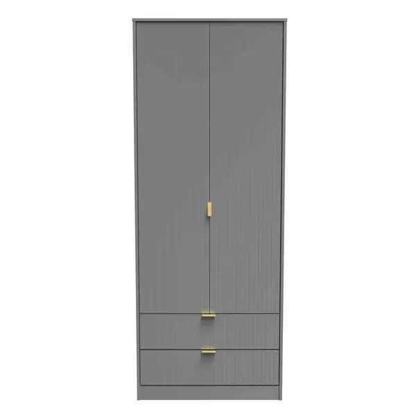 Image of Welcome Furniture Ready Assembled Linear 2 Door 2 Drawer Wardrobe In Dusk Grey