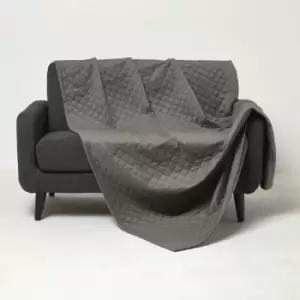 Image of HOMESCAPES Diamond Quilted Grey Velvet Throw - Grey