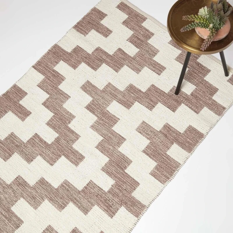Image of Homescapes Malina Brown & Natural Kilim Cotton Rug Natural
