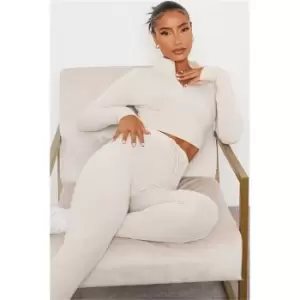 Image of I Saw It First Cream Soft Rib Half Zip Top - White