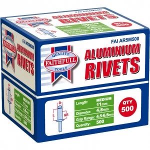 Image of Faithfull Aluminium Pop Rivets 4.8mm 11mm Pack of 500