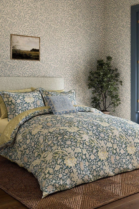 Image of Morris & Co 'Trent' Cotton Duvet Cover Set in Blue Size: Double Blue Unisex Double