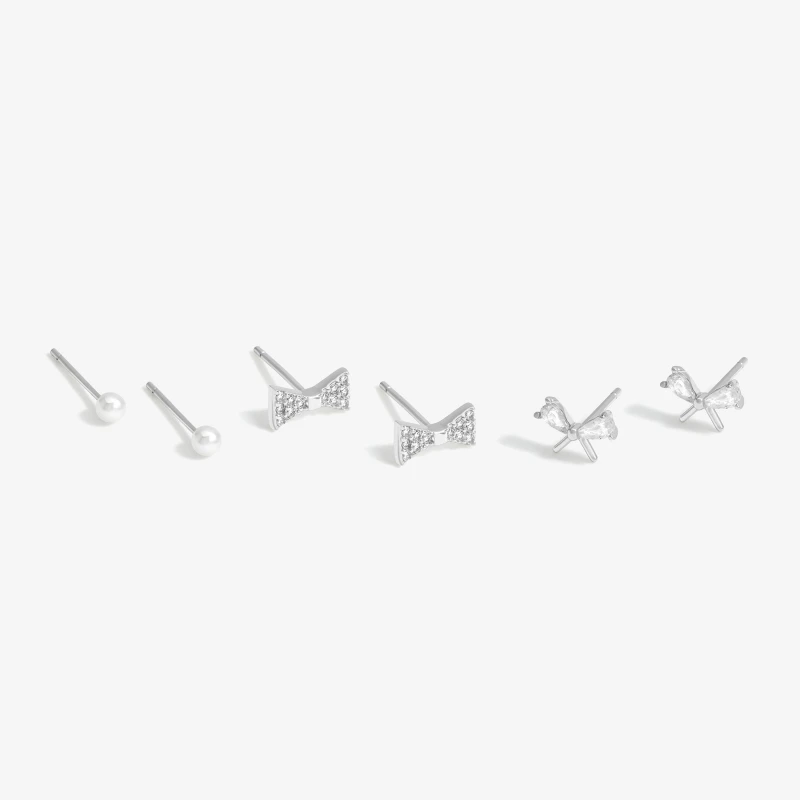 Image of Simply Silver Sterling Silver 925 CZ Bow Studs - Pack of 3 Jewellery Sets One Size Silver 71580611000