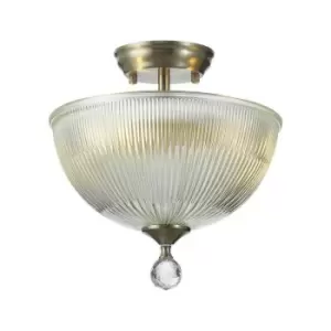 Image of Luminosa Talisa 2 Light Semi Flush Ceiling Lamp E27 With Dome 30cm Glass Shade Satin Nickel, Clear