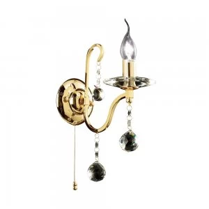 Image of Wall Lamp Switched 1 Candle Light French Gold, Crystal