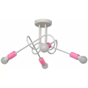 Image of Helam Oxford Multi Arm Semi Flush Ceiling Light White, Pink 44cm