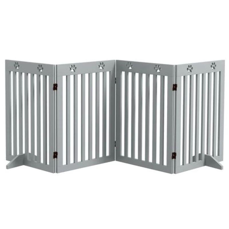 Image of PawHut Pet Gate Foldable Fence Freestanding Dog Barrier w/ Support Feet Grey - Pawhut 5056725594404