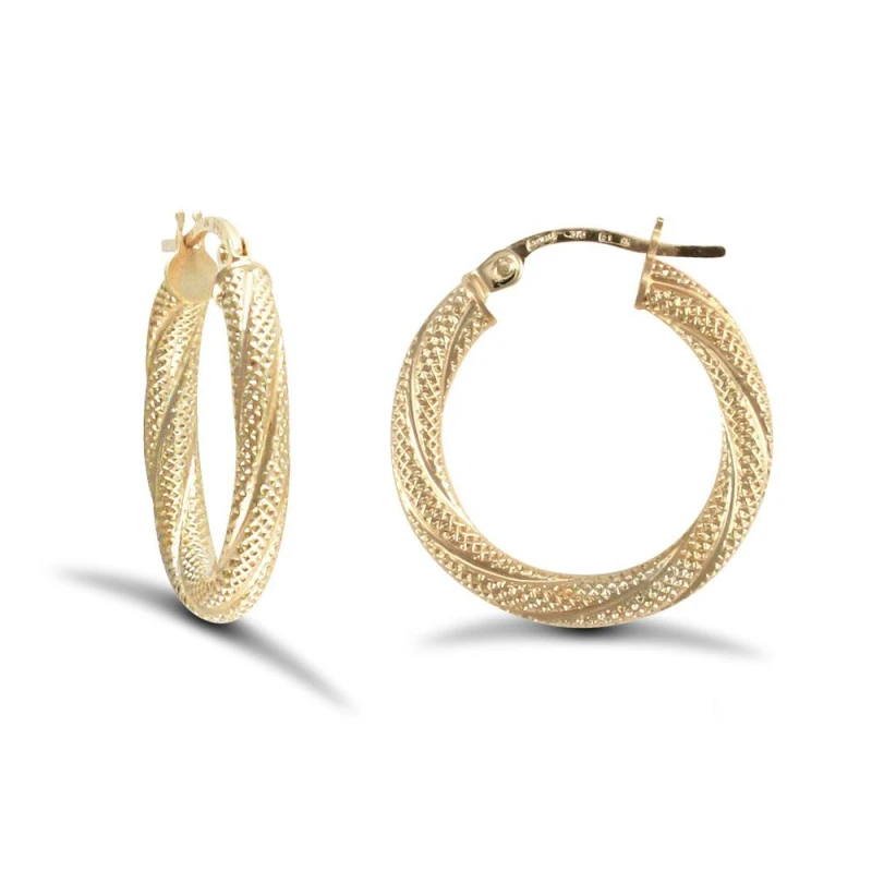 Image of Jewelco London 9ct Gold Snake Skin Twisted 3mm Hoop Earrings 20mm - JER457B Gold female