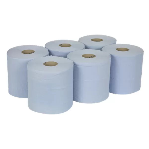 Image of Genuine SEALEY BLU150 Paper Roll Blue 2-Ply Embossed 150mtr Pack of 6