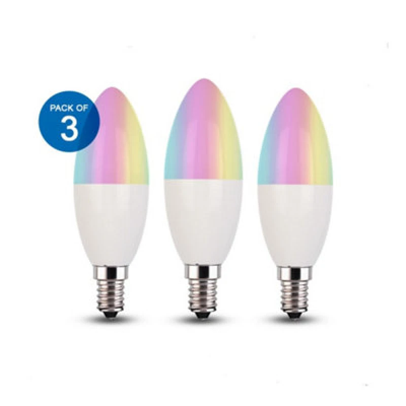 Image of Ener-J 3 Pack 4.5W E14 LED Candle Bulb Base Smart WiFi RGB +Cct Changing, App & Voice Control