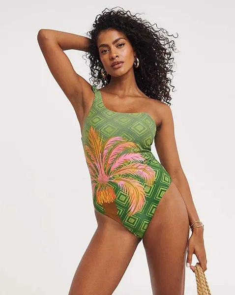 Image of Chelsea Peers Chelsea Peers One Shoulder Swimsuit Khaki Female 20 QV44106