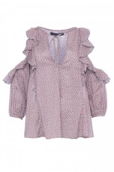 Image of French Connection Elao Voile Cold Shoulder Top Lilac