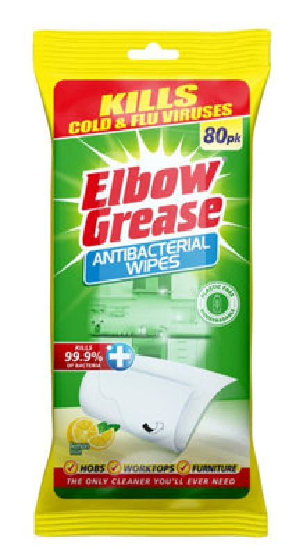 Image of Pack Of 80 Elbow Grease Antibacterial Lemon Surface Wipes