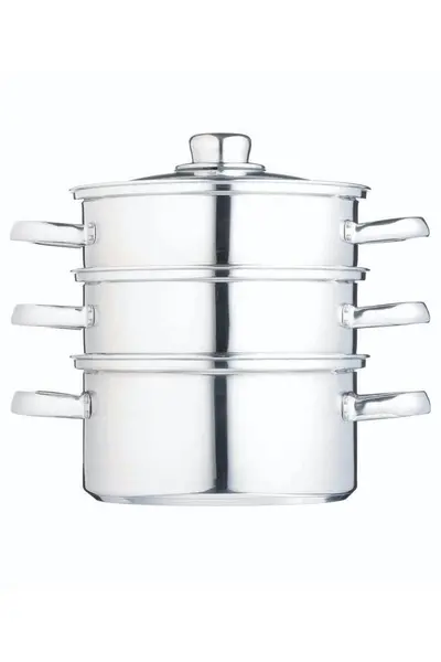 Image of Kitchencraft Stainless Steel Three Tier Steamer 16cm (6"), Gift Boxed Mid Grey
