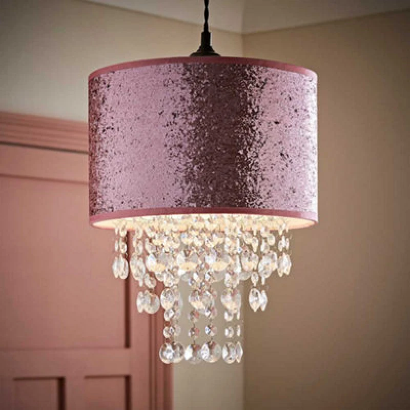 Image of ValueLights ValueLights Bonita 28cm Glitter Droplets Easy Fit Ceiling Pendant Light Lamp Shade in Pink Pink One Size Unisex 5016529269878