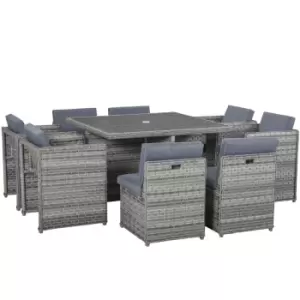 Image of Outsunny Patio 9 Pcs Rattan Dining Table Set Garden Wicker Cube Sofa Furniture