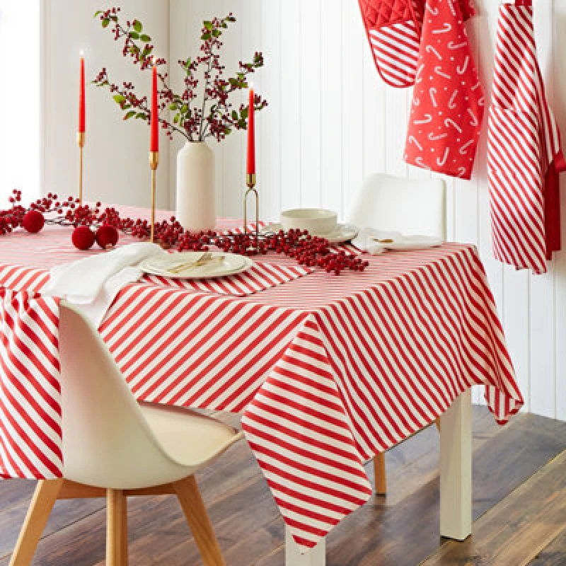 Image of Catherine Lansfield Catherine Lansfield Christmas Candy Cane' Cotton 137x229cm Table Cloth in Red Red One Size Unisex 5057681159607