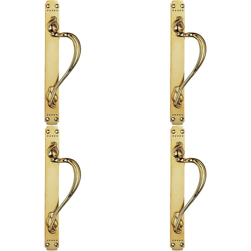 Image of Loops 4x Right Handeda Door Pull Handle With Dot Pattern 384 x 42.5mm Polished Brass Metallics unisex