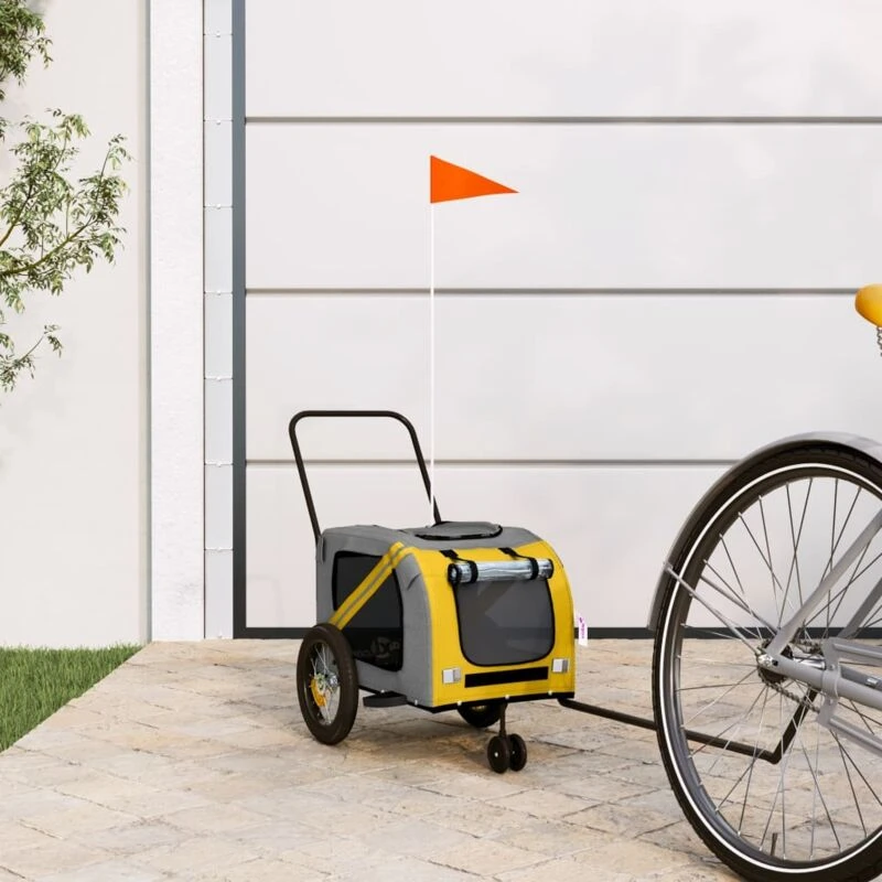 Image of vidaXL Pet Bike Trailer Yellow and Black Oxford Fabric and Iron, Yellow 93889
