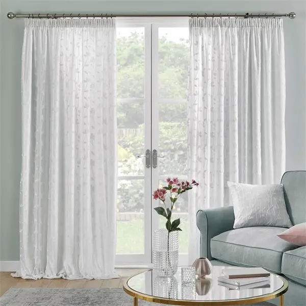 Image of Dreams and Drapes Sophia Jacquard Floral Lined Voile Curtains Pencil Pleat Curtains 66x54in White 38035501003