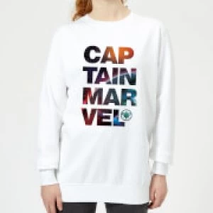 Image of Captain Marvel Space Text Womens Sweatshirt - White - L